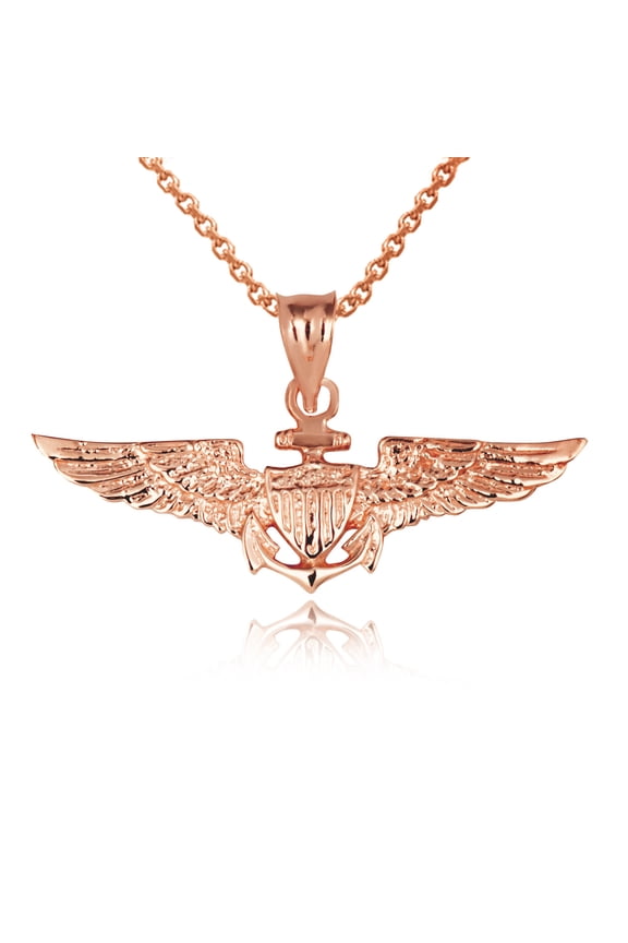 Solid Gold United States Navy Officially Licensed Shield Eagle Anchor Emblem (10K Rose Gold, Pendant with 16" chain)