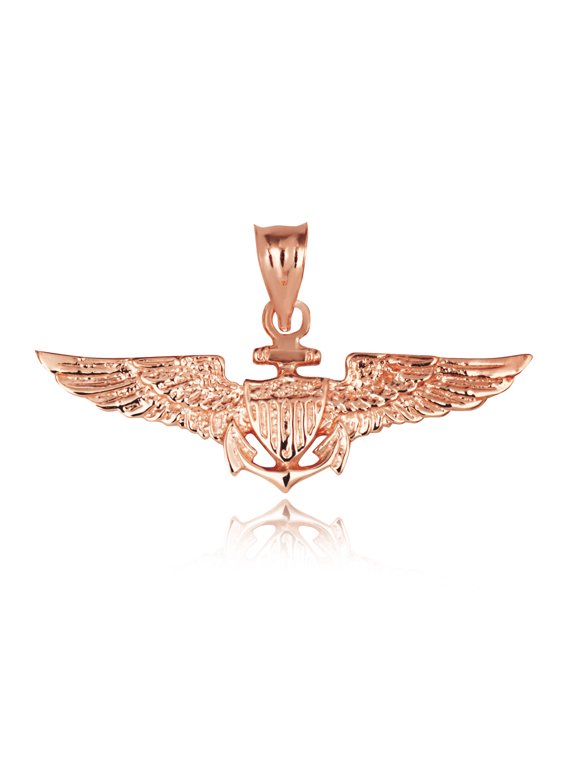 Solid Gold United States Navy Officially Licensed Shield Eagle Anchor Emblem (10K Rose Gold, Pendant)