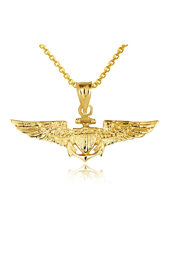 Solid Gold United States Navy Officially Licensed Shield Eagle Anchor Emblem (10K Yellow Gold, Pendant with 20" chain)