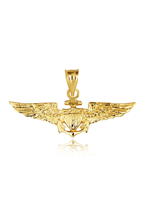 Solid Gold United States Navy Officially Licensed Shield Eagle Anchor Emblem (10K Yellow Gold, Pendant)