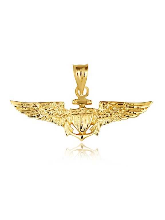 Solid Gold United States Navy Officially Licensed Shield Eagle Anchor Emblem (10K Yellow Gold, Pendant)