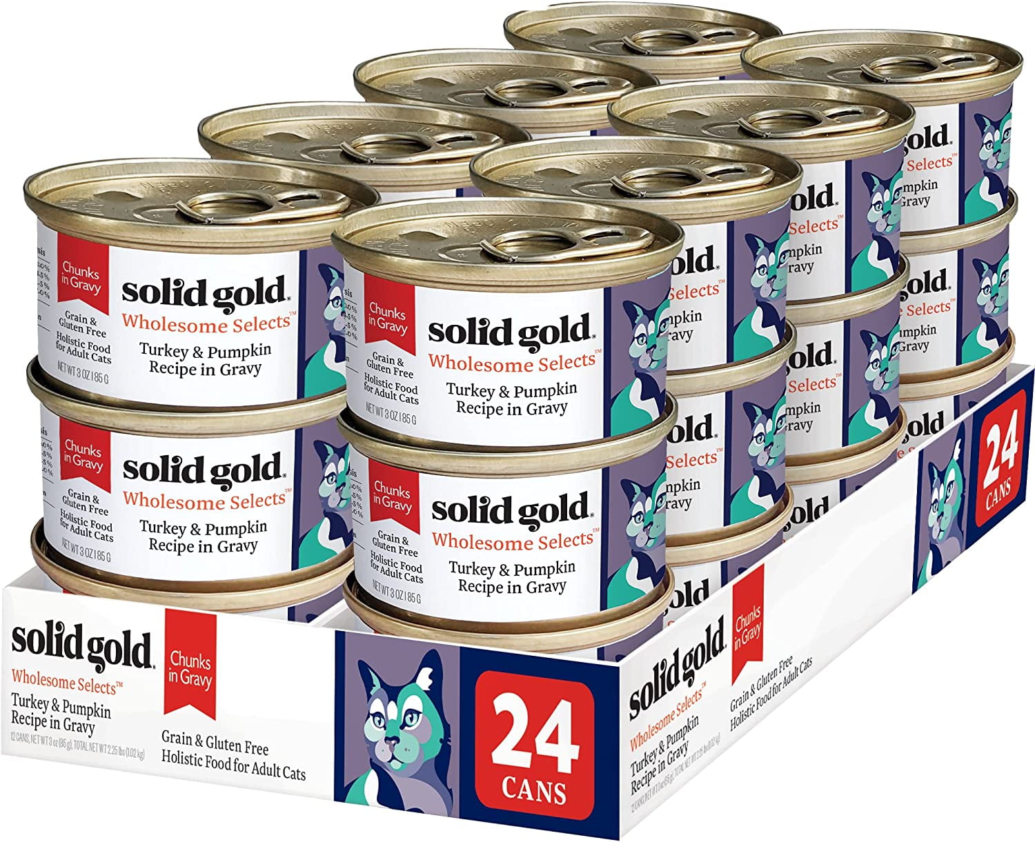 Solid Gold Wholesome Selects Wet Cat Canned Food, Real Turkey & Pumpkin for Healthy Digestion and Sensitive Stomach, 24 count