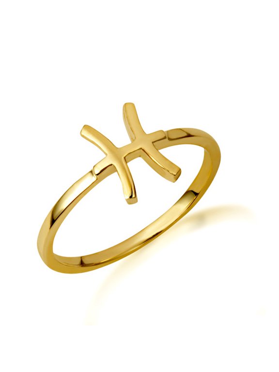 Solid Gold Zodiac Sign Band Ring(PISCES) (10K Yellow Gold,Size 10)