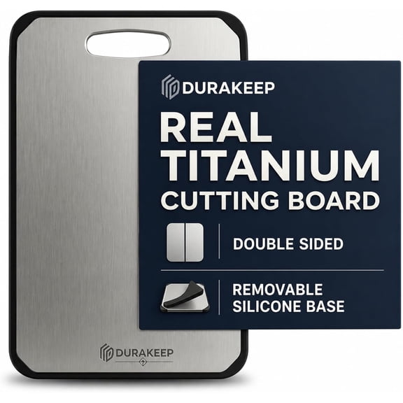 Solid Grade 1 Titanium Cutting Board Large 15.5 x 11 Inch with Removable Silicone Base