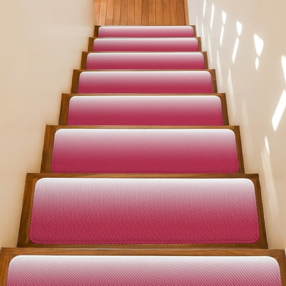 Solid Gradient Stair Treads Non Slip for Steps Polka Dot Red 7 Pcs Reusable Adhesive Stair Runner Mats for Dogs Elders Carpet Treads Rugs for Staircase 8x30 In