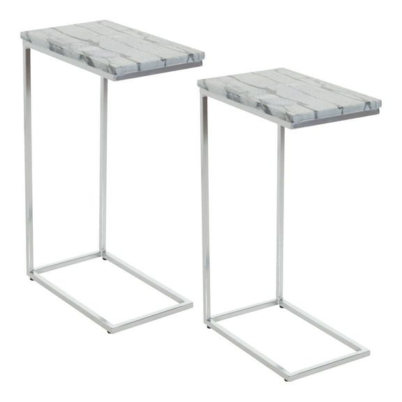 Solid Gray Marble Top C-Table with Chrome Metal Base 2-Pack
