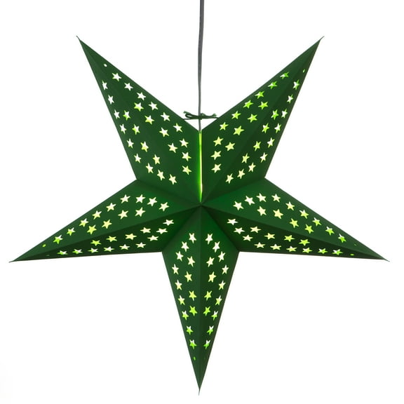 Solid Green 5 Pointed Paper Star Lantern with 12 Foot Power Cord Included