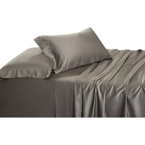 Solid Grey 600 Thread Count Cal King Un-Attached Waterbed Sheet Set Viscose from Bamboo 4pc Sheet Set