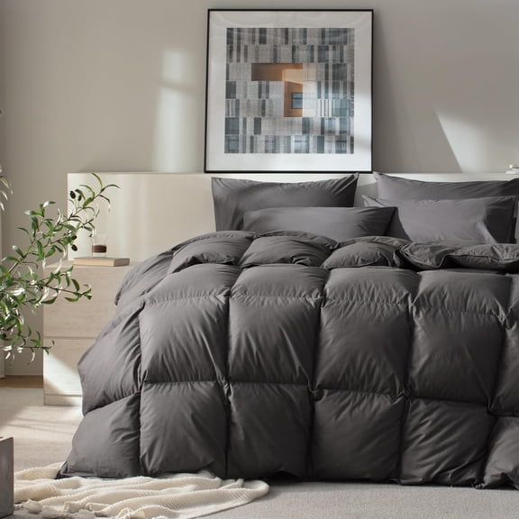 Solid Grey Twin(90x68inches) All Season Hungarian Down Fiber Comforter Hotel Style Bedding