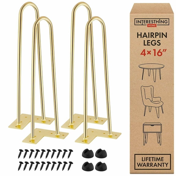 Solid Hairpin Legs for Coffee Table Desk Chair Home DIY Projects 16" inches - Gold
