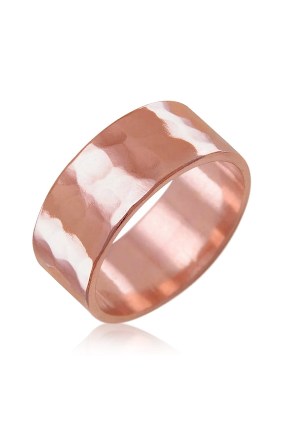 Solid Pure Copper Ring Band for Men & Women – Uncoated Raw Hammered Finish – Crafted in USA– 8mm, Size 9