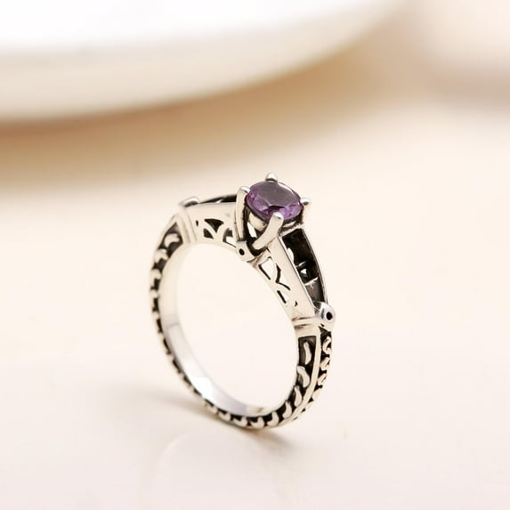 AG 925 Jewellery Designer Ring, Purple Amethyst Gemstone, Sterling Silver, Size 5-10