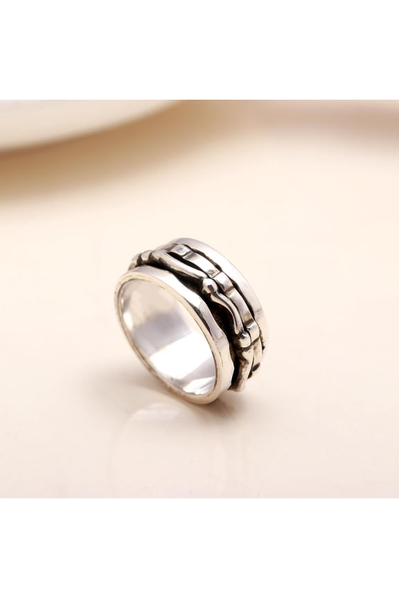 Solid Handmade 925 Sterling Silver Minimalist Boho Plain Designer Abstract Women Wedding Ring
