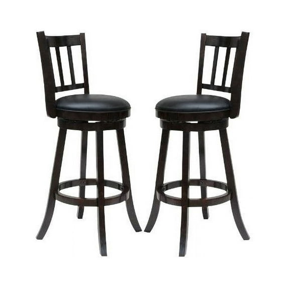 Solid Hardwood 29" Swivel Bar Stool in Cappuccino Finish - Set of 2