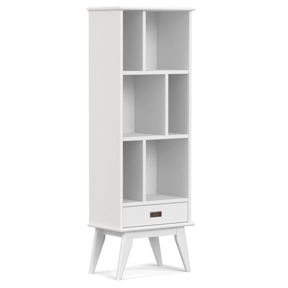 Solid Hardwood Bookcase 64" Wide - Mid Century Modern Storage Unit - White Finish