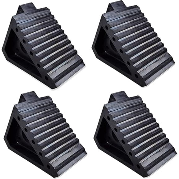 Solid Heavy Duty Rubber Wheel Chocks 4 Packs, Premium Wheel Stopper for Car, Travel Trailers, RV, Truck, and ATV(4 pcs, Black) 8" x 4" x 6"
