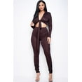thumbnail image 1 of Solid Heavy Rayon Spandex Collared Tie Front Top And Ruched Pants Two Piece Set, 1 of 1