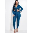 thumbnail image 1 of Solid Heavy Rayon Spandex Collared Tie Front Top And Ruched Pants Two Piece Set, 1 of 1