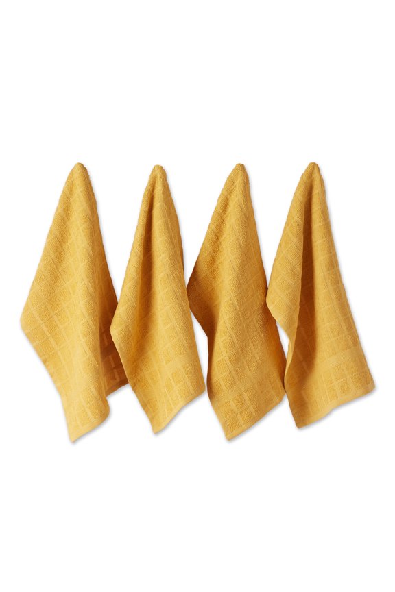 Solid Honey Gold Windowpane Terry Dishtowel 4 Piece