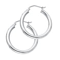 thumbnail image 1 of Solid Hoop Earrings Round Genuine 14k White Gold Classic Polished Design French Lock 24mm x 3mm, 1 of 1