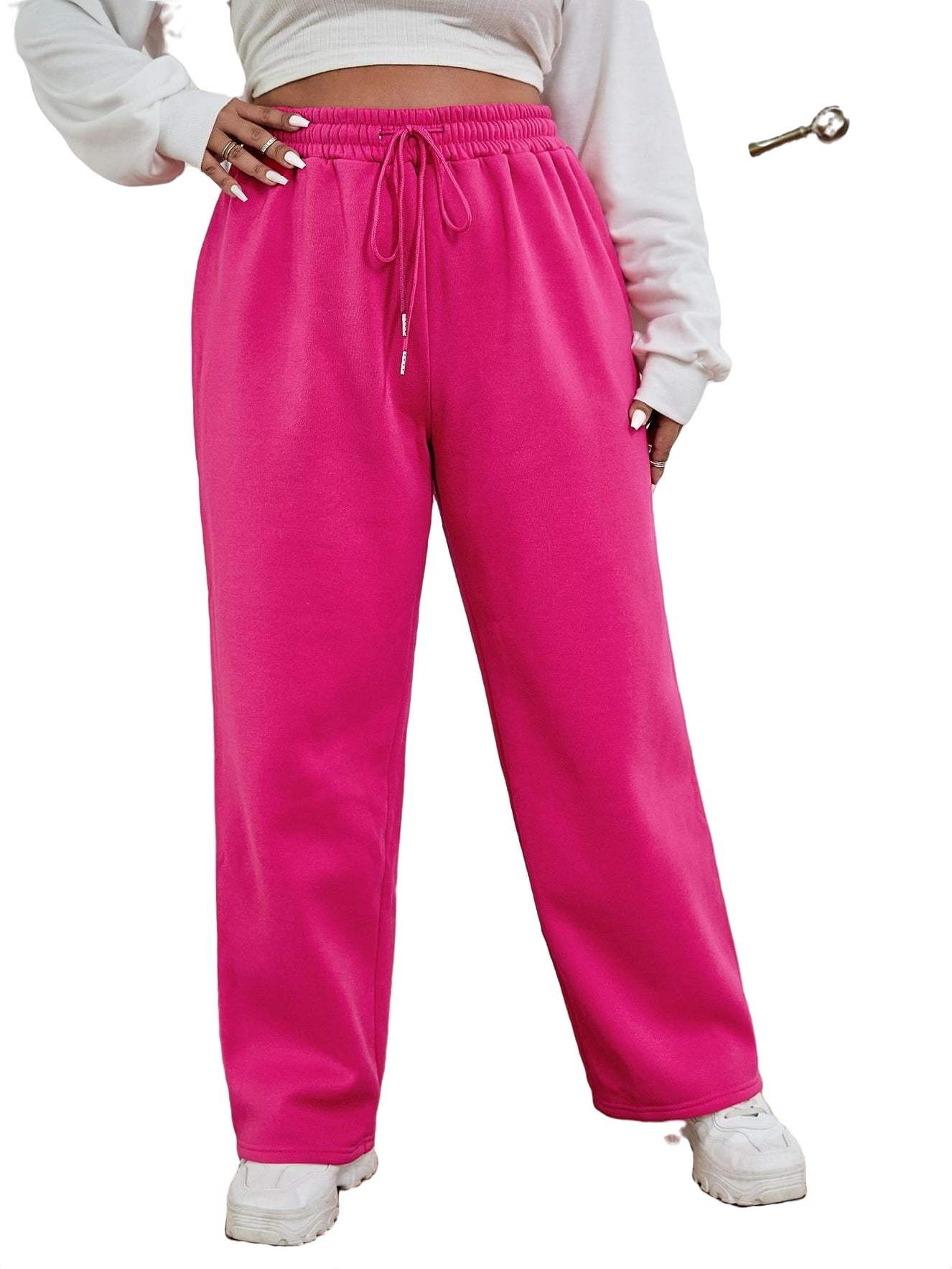 Solid Hot Pink Plus Size Sweatpants Women s Walmart