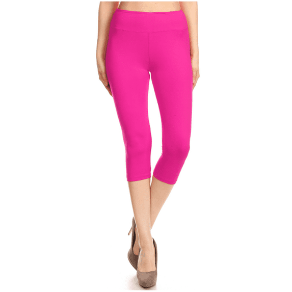 Solid Hot Pink Premium Capris with Yoga Band - Women's Plus TC