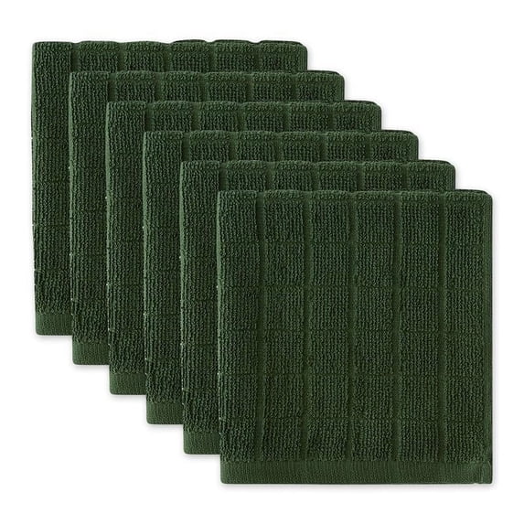 Solid Hunter Green Windowpane Cotton Terry Dishcloth (Set of 6) 12x12