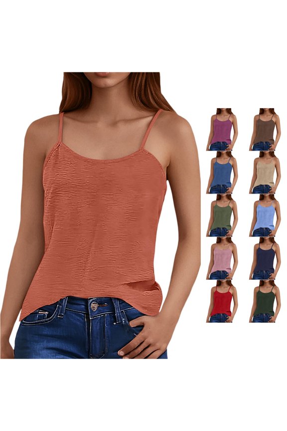 Solid Ice Silk Wrinkled Backless Loose Suspender Vest Top for Women's Tanks &, XL, Orange