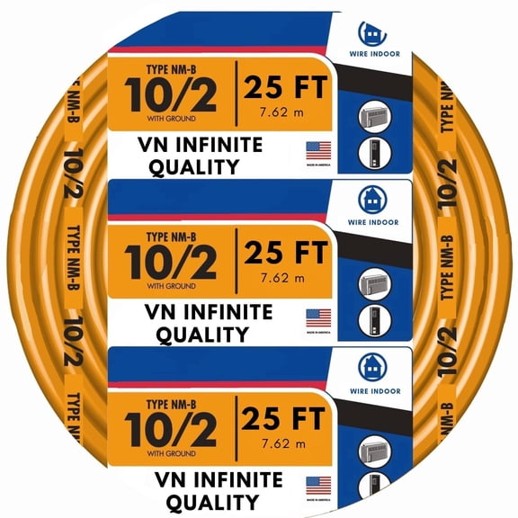 Solid Indoor 10/2 W/G NMB Cable Non-Metallic Residential Indoor Wire 25 ft Coil