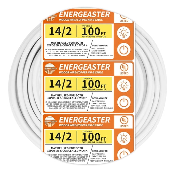Solid Indoor 14/2 W/G NMB Cable 100ft CoilElectrical Wire 14 Gauge Wire 2 Conductors Non-Mllic with Ground Wire(White)