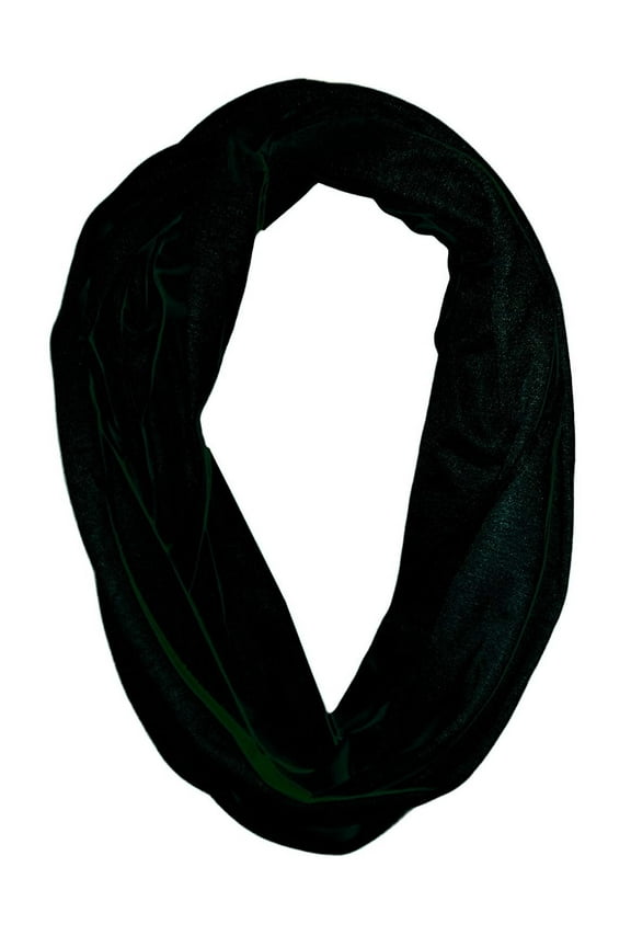 Solid Infinity Polyester Scarf with Hidden Zipper Pocket Black