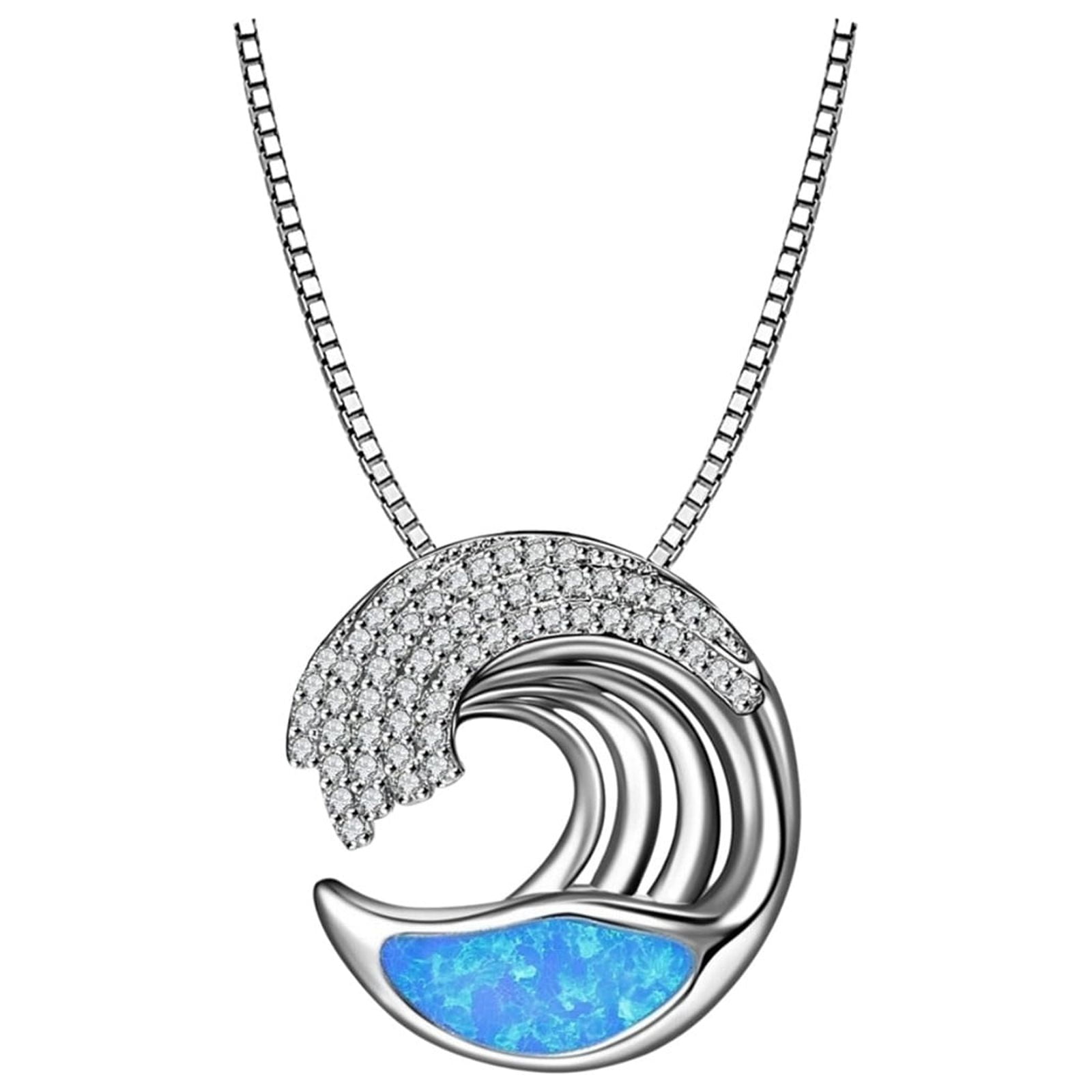 Solid Initial Necklace Blue Wave Necklace With Sweater Chain Pendant ...