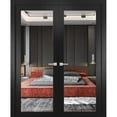 thumbnail image 1 of Solid Interior French Double Doors 64 x 96 inches | Lucia 1299 Matte Black with Mirror | Wood Solid Panel Frame Trims | Closet Bedroom Sturdy Doors, 1 of 6