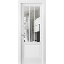 Solid Interior French | Felicia 3599 White Silk with Clear Glass | Single Regular Panel Frame Trims Handle | Bathroom Bedroom Sturdy Doors -36" x 80"