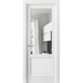 thumbnail image 1 of Solid Interior French Pre-Hung Door | Lucia 1533 White Silk with Clear Glass | Single Regular Panel Frame Trims Handle | Bathroom Bedroom Sturdy Doors-18" x 96", 1 of 6