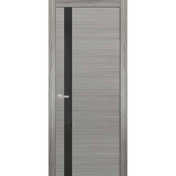 Solid Interior French Pre-Hung Door | Planum 0040 Grey Ash | Single Regular Panel Frame Trims Handle | Bathroom Bedroom Sturdy Doors -18" x 84"