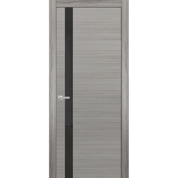 Solid Interior French Pre-Hung Door Planum 0040 Grey Ash Single Regular Panel Frame Trims Handle Bathroom Bedroom Sturdy Doors 30" x 80"