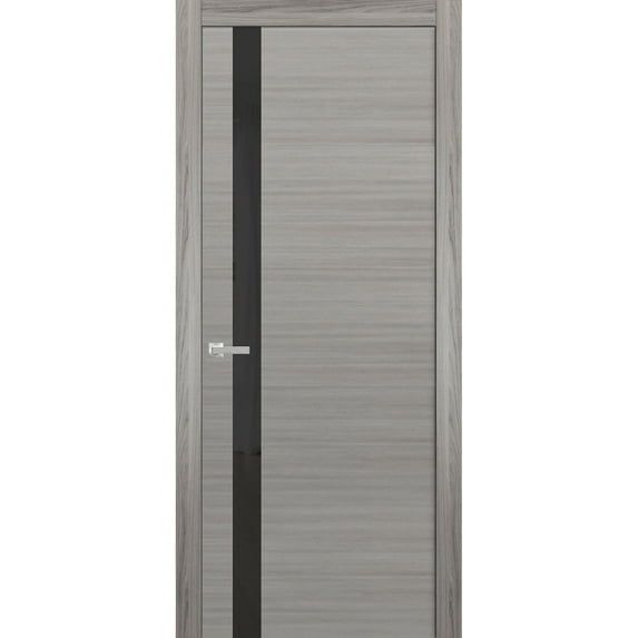 Solid Interior French Pre-Hung Door | Planum 0040 Grey Ash | Single Regular Panel Frame Trims Handle | Bathroom Bedroom Sturdy Doors -36" x 84"