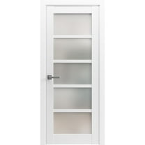 Solid Interior French Pre-Hung Door | Quadro 4002 White Silk with Frosted Glass | Single Regular Panel Frame Trims Handle | Bathroom Bedroom Sturdy Doors -18" x 84"-Frosted