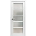 thumbnail image 1 of Solid Interior French Pre-Hung Door | Quadro 4002 White Silk with Frosted Glass | Single Regular Panel Frame Trims Handle | Bathroom Bedroom Sturdy Doors -32" x 80"-Frosted, 1 of 6