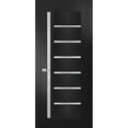 thumbnail image 1 of Solid Interior French Pre-Hung Door | Quadro 4088 Matte Black with Frosted Glass | Single Regular Panel Frame Trims Handle | Bathroom Bedroom Sturdy Doors -28" x 84", 1 of 6