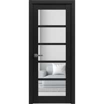 Solid Interior French Pre-Hung Door | Quadro 4522 Matte Black with Clear Glass | Single Regular Panel Frame Trims Handle | Bathroom Bedroom Sturdy Doors -18" x 84"