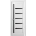 thumbnail image 1 of Solid Interior French Pre-Hung Door | Quadro 4588 White Silk with Black Glass | Single Regular Panel Frame Trims Handle | Bathroom Bedroom Sturdy Doors -28" x 84"-Black Glass, 1 of 7