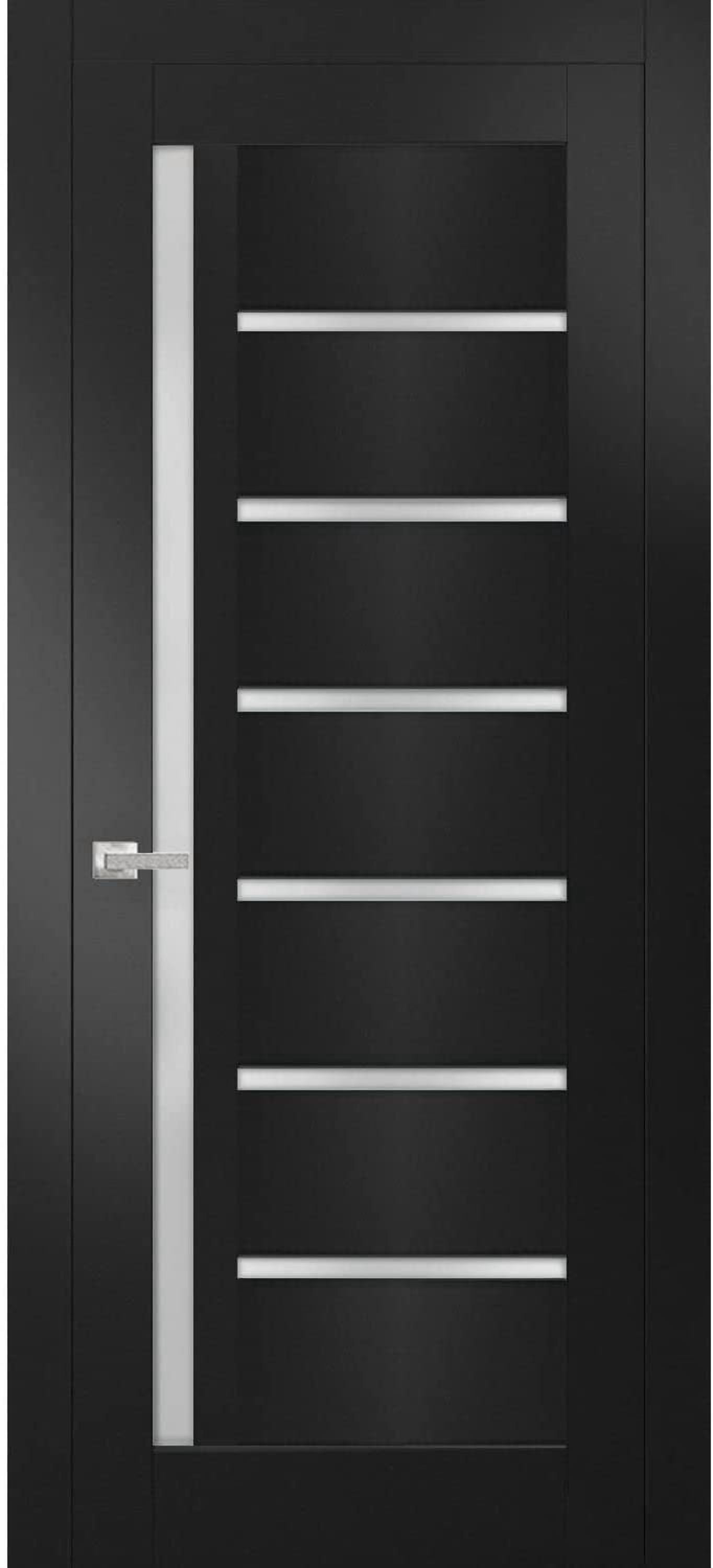 Solid Interior French | Quadro 4088 Matte Black with Frosted Glass | Single Regular Panel Frame Trims Handle | Bathroom Bedroom Sturdy Doors