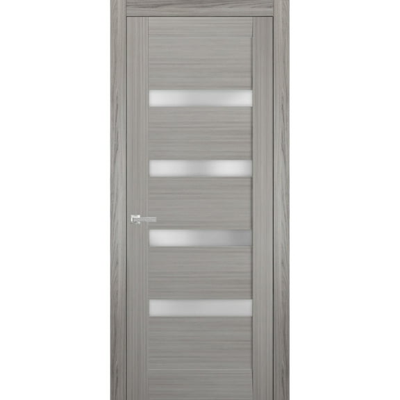 Solid Interior French | Quadro 4113 Grey Ash with Frosted Glass | Single Regular Panel Frame Trims Handle | Bathroom Bedroom Sturdy Doors -36" x 84"