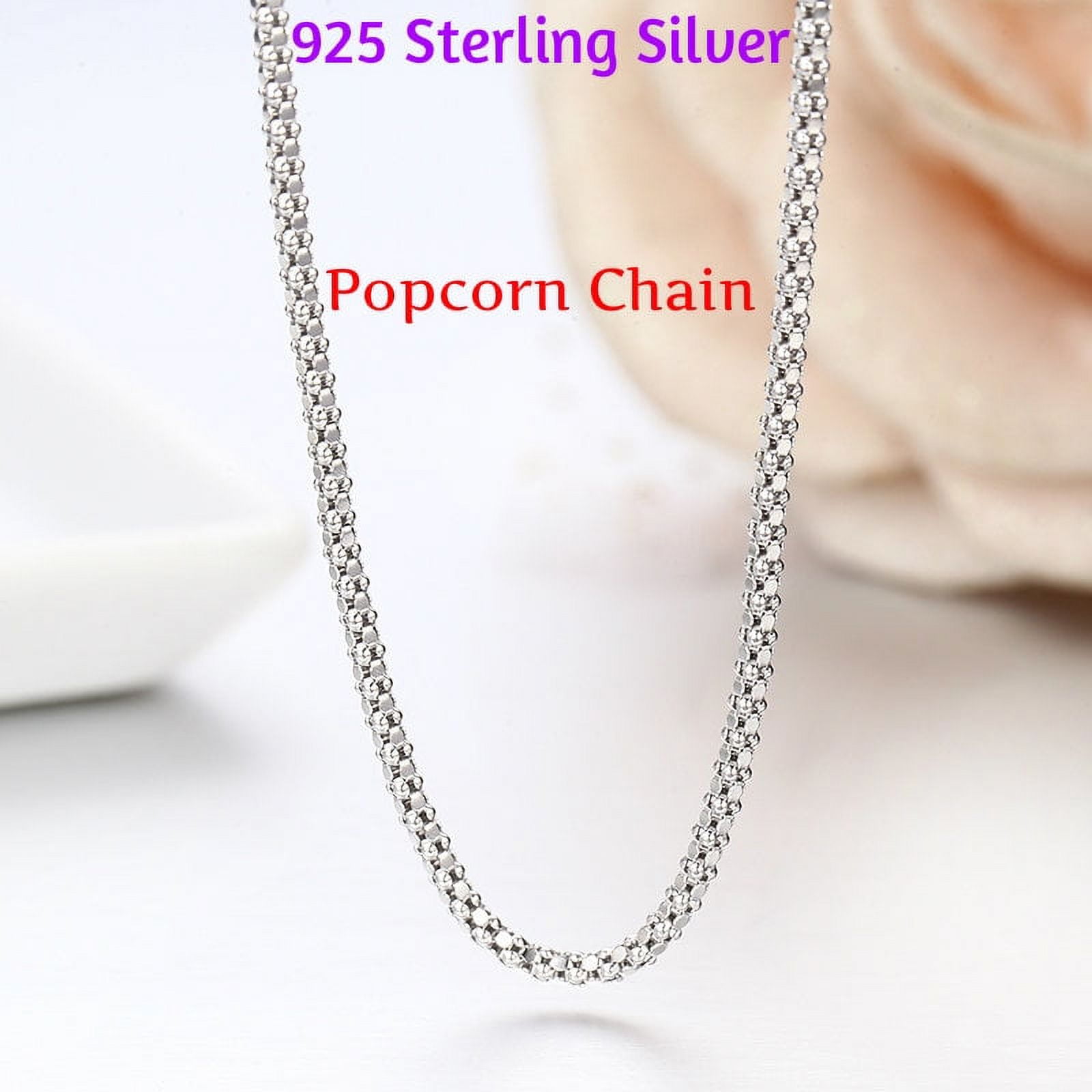 Sterling Silver Chain, Popcorn Italian Made Chain 16 Inches / (B) Lever Clasp