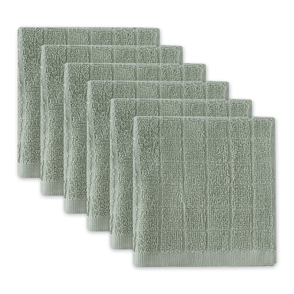 Solid Green Windowpane Cotton Terry Dishcloth (Set of 6) 12x12