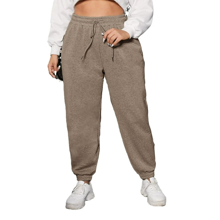 Solid Khaki Plus Size Sweatpants Women s