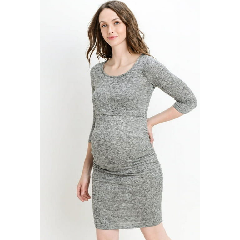 Solid Knit 3 4 Sleeve Maternity Nursing Bodycon Dress