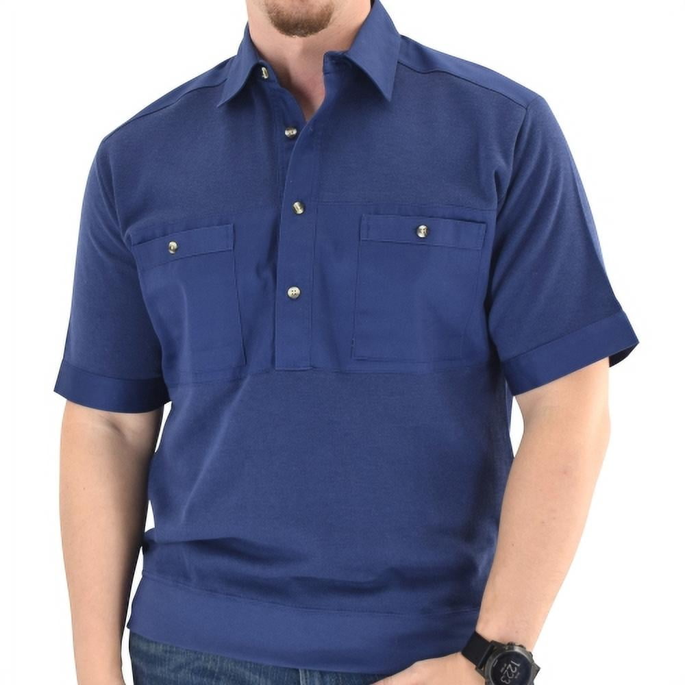 Solid Knit Banded Bottom Shirt Woven Chest Panel with Two Pockets 